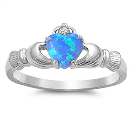 Claddagh Puzzle Ring - CHOOSE YOUR COLOR Sterling Silver Women's Claddagh Friendship Blue Fire Ring Band