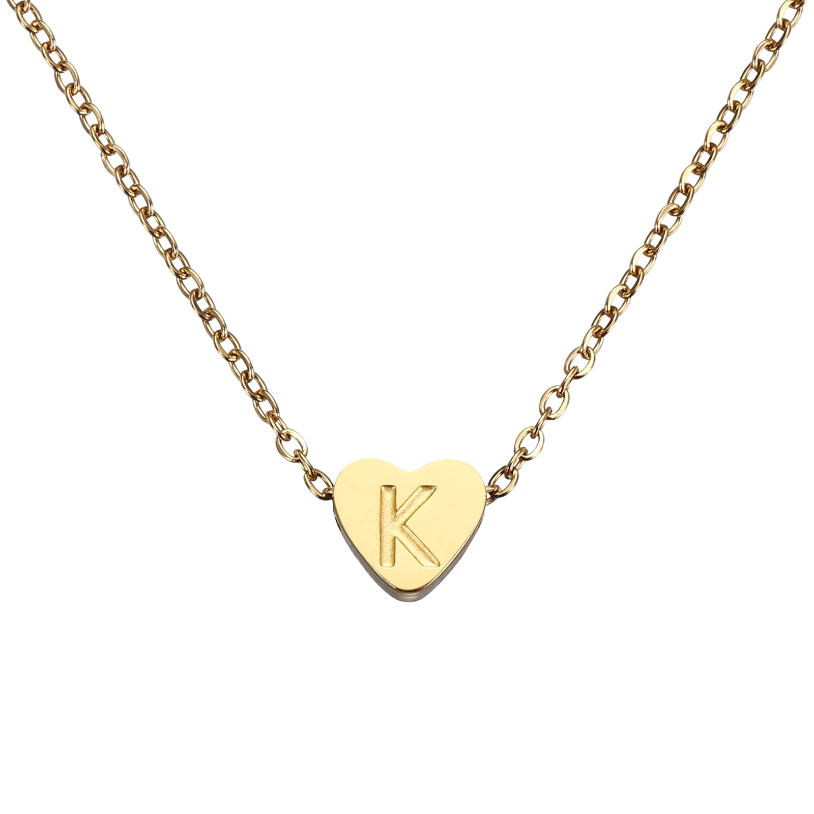 Uxcell Initial Heart Necklace for Women, 18K Gold Plated Stainless Steel Chain Dainty Personalized Name Letter K Pendant Necklaces for Woman Jewelry Gifts, Gold Tone