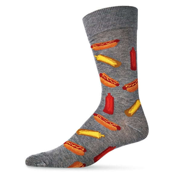 MeMoi Men's Tasty Hot Dogs Bamboo Blend Novelty Crew Sock - Mens - Male, 10-13, Medium Gray