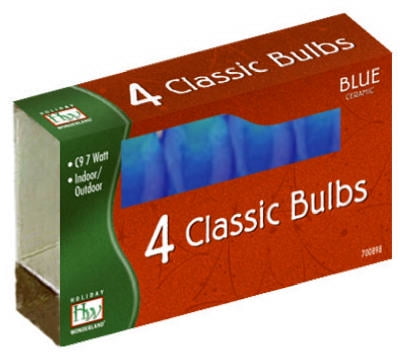 Christmas Lights Replacement Bulb, C9, Blue Ceramic, 4 PK., Noma, 1094B-88