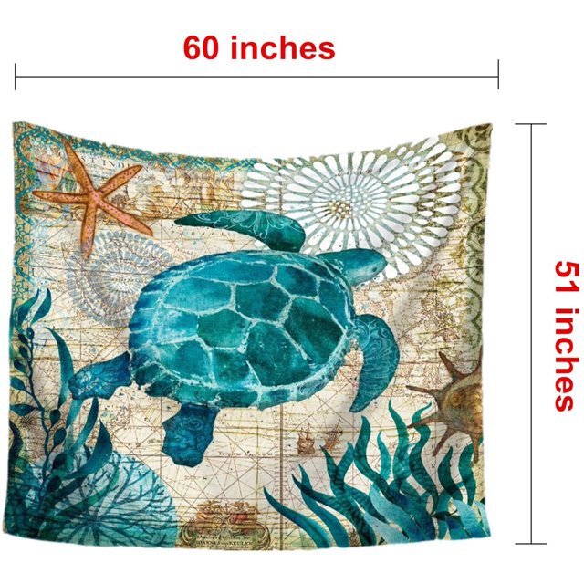 Tapiz de tortuga marina vida marina tapiz bohemio Mandala tapiz colgante de pared Arte de la pared Decoración, camino de mesa de playa/tela Adepaton LRWJ316