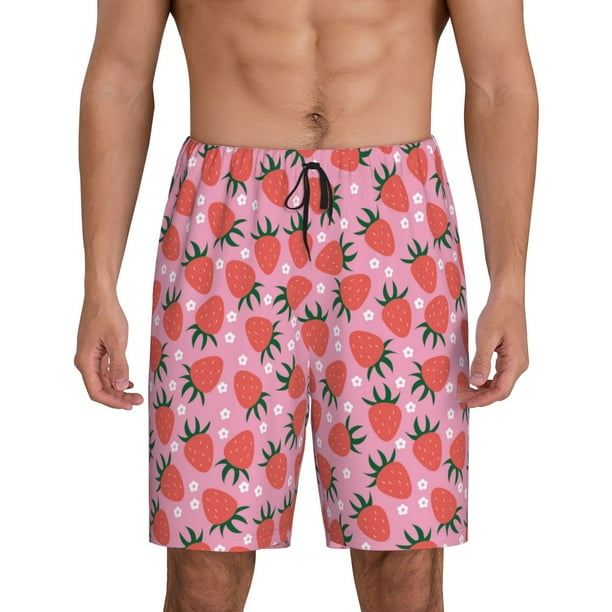 Fotbe Strawberry Pantalones Cortos de Pijama para Hombre, Ropa de Dormir, Pantalones de Pijama Cortos para Hombre-Large