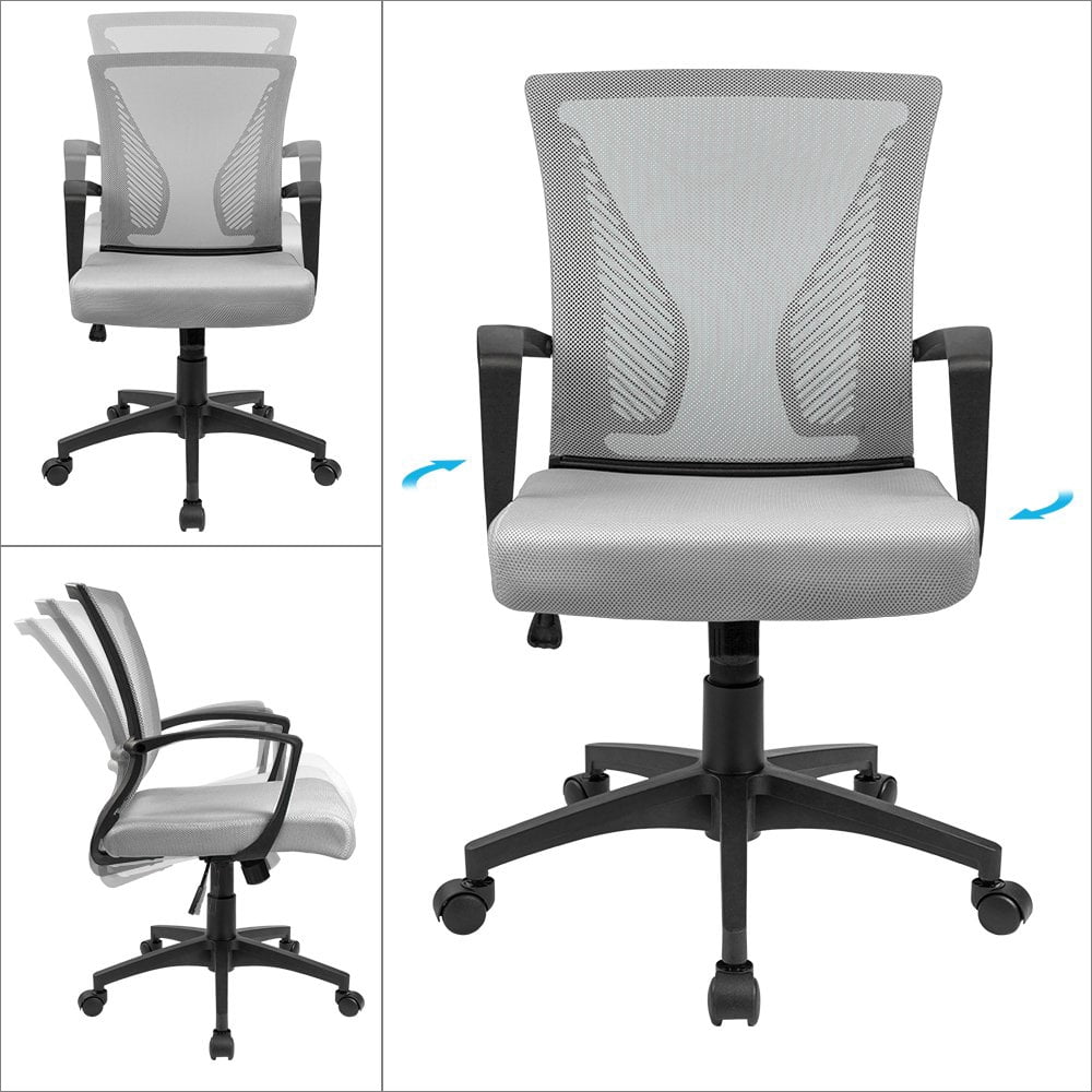 Lacoo Mid-Back Office Desk Chair Ergonomic Mesh Task Chair with Lumbar Support, Gray