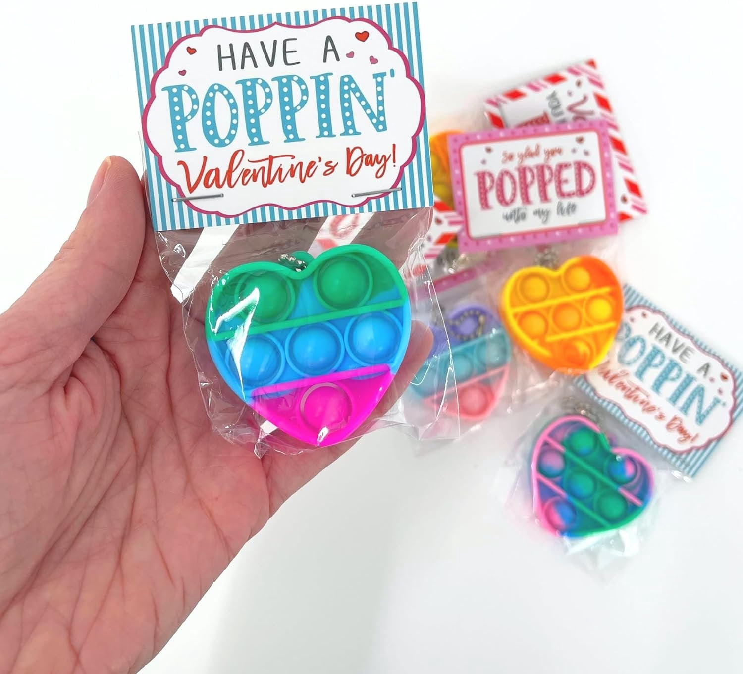 Heart Pop It Bracelet Valentines Class  24 Pack School Fidget Toys Unique Vday Bulk Hearts Cards Poppin in Happy Vday