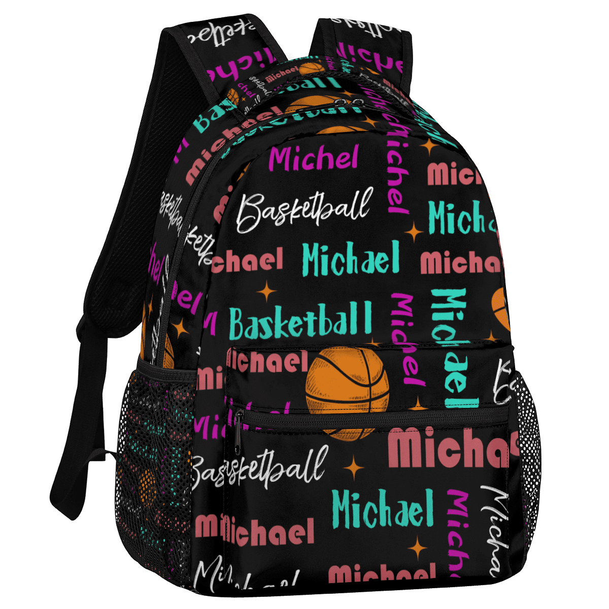 Jiaoprinted Custom Basketball Theme Backpack with Name, Personalized Lightweight Casual Daypack for Women Men, Customized 18 Inch Travel Back Pack
