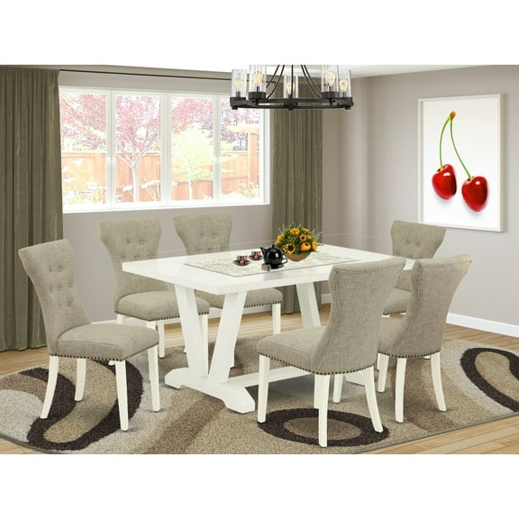 Antique Dining Set - 7 Piece TableChair Set - Hardwood Table with 6 Parson Chairs