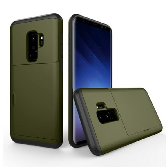 Card Slot Holder Wallet Samsung Galaxy S9 Plus Case - (Dark Green) Dual Layer Shockproof with Heavy Duty Protection