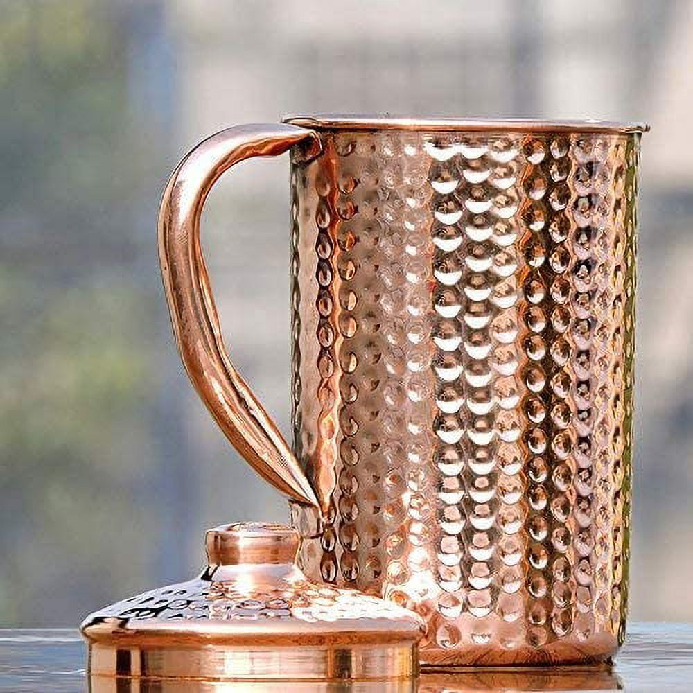 Hammered Pure Copper Water Jug, Copper Pitcher for Ayurveda Health Benefits - 50.7 US Fl Oz Capacity