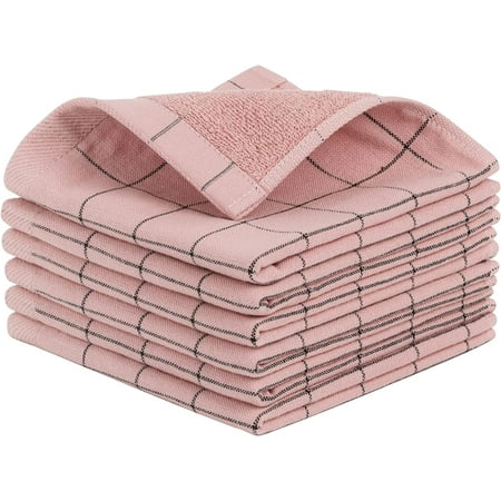 

100% Cotton Terry Kitchen Dish Cloths Highly Absorbent Quick Drying Kitchen Washcloths Dish Towel - Great for Household Cooking Cleaning 6 Pack 13 x 13 Inches Pink F168018