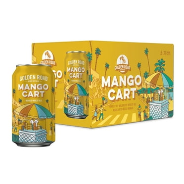 Golden Road Brewing Mango Cart Wheat Ale Craft Beer, 6 Pack Beer, 12 fl oz Aluminum Cans, 4 % ABV