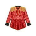 thumbnail image 6 of TiaoBug Girls Circus Magician Halloween Costume Ringmaster Lion Tamer Outfits Sequins Drummer Jumpsuit Red A 12, 6 of 7