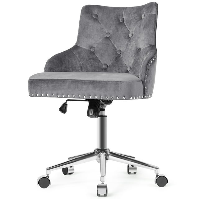 Gymax Chaise de Bureau en Velours Capitonnée Pivotante avec Garniture Cloutée