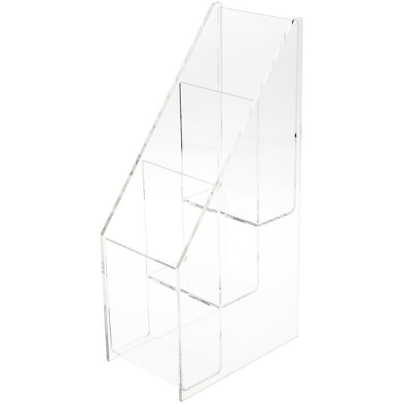 Plymor Clear Acrylic Vertical 3-Level Tri-Fold Brochure Literature Rack (Countertop), Fits Documents Up to 4" Wide