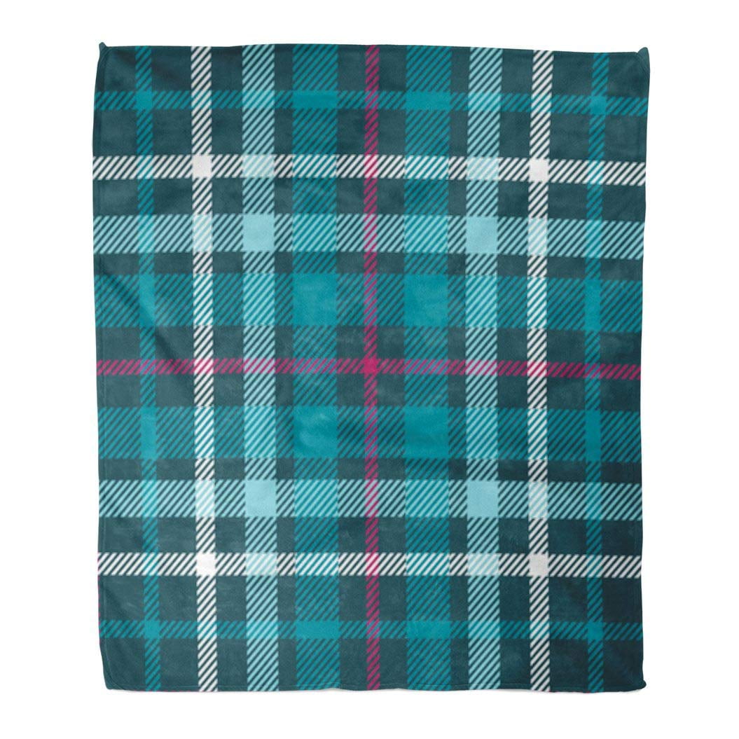 HATIART Flannel Throw Blanket Pink Pattern Plaid Pattern Printing Check Patten in Teal Green Aqua White and Amaranth Purple Christmas 58x80 Inch