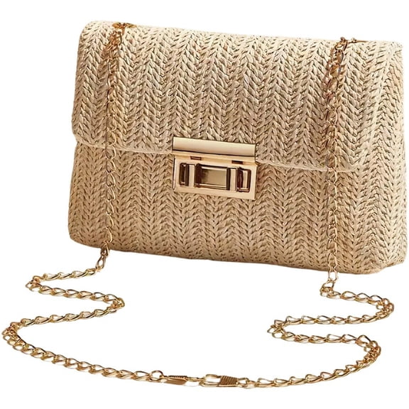 Yvsxxv Beige Rattan Woven Small Messenger Shoulder Bag, Summer Beach Use, 1 Pc