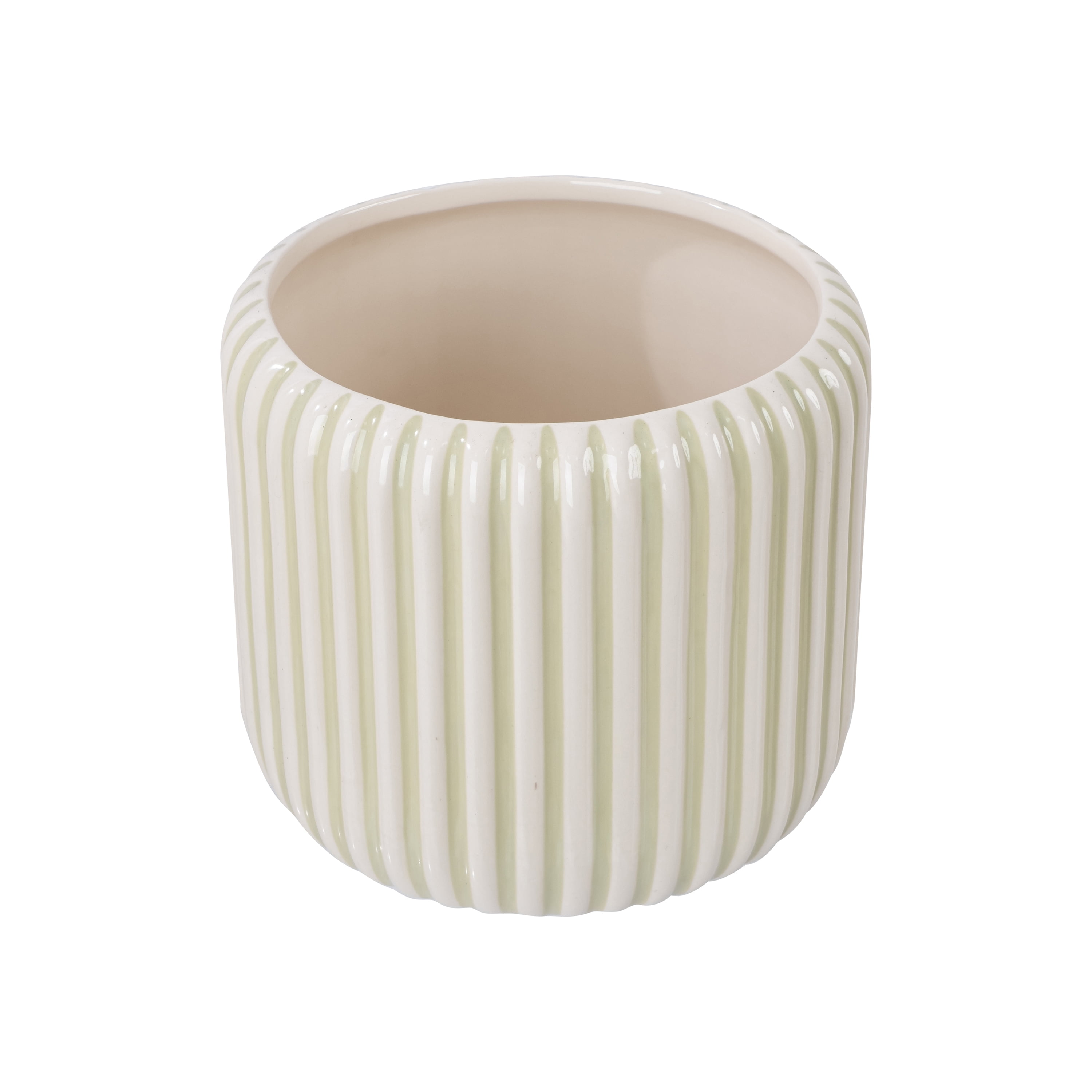 Beautiful 8" Soft Sage Stripe Ceramic Planter by Drew Barrymore