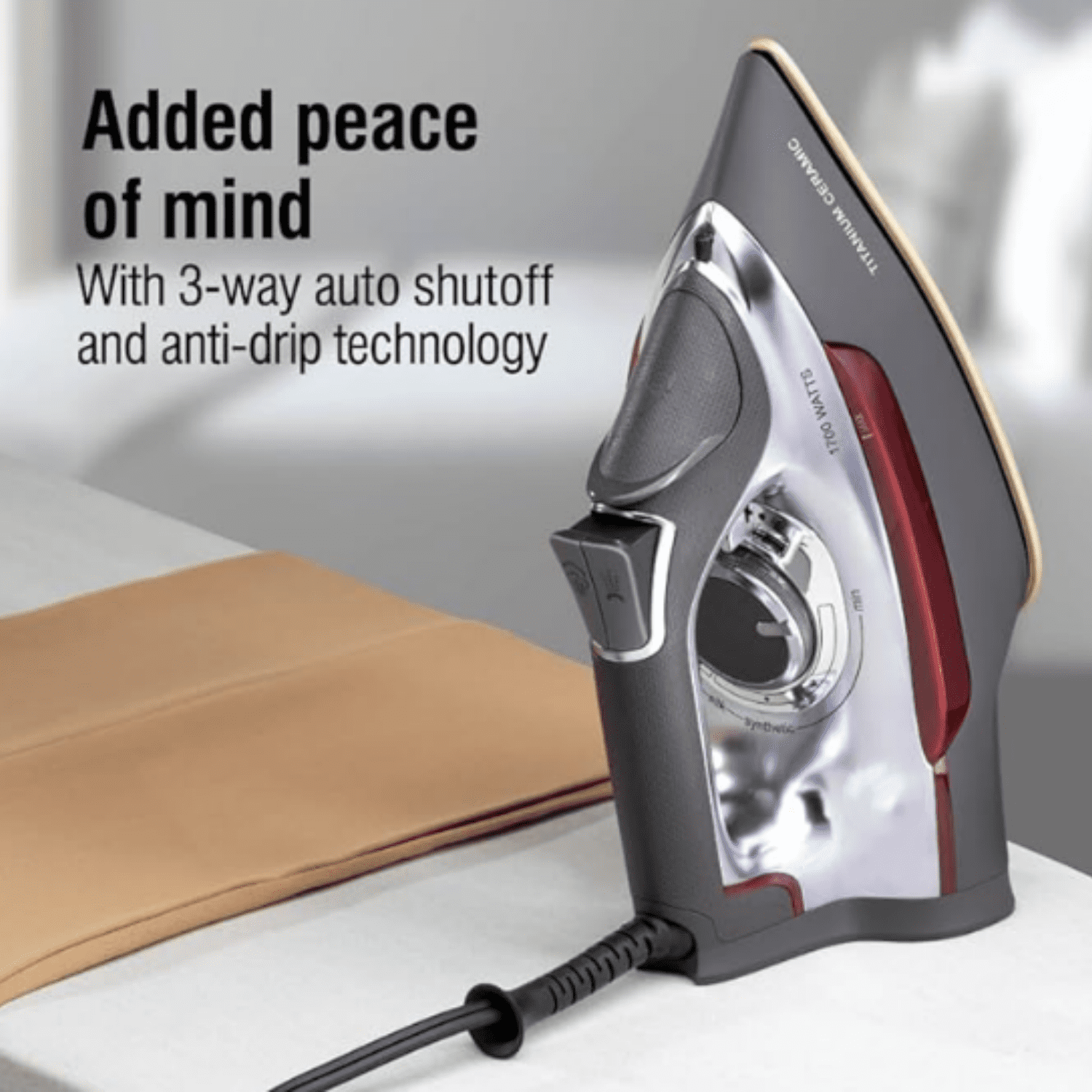 Steam Iron for Clothes with 300+ Holes for Powerful Steam ing, Temperature Guide Dial, 1700 Watts, XL 10’ Cord, 3-Way Auto Shutoff, Titanium Infused Ceramic Soleplate, Silver (13101)