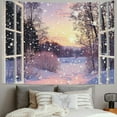thumbnail image 2 of Fenyluxe  Winter Tapestry Pink Romantic Snow Scene Outside Window Tapestries Christmas Nature Scenery Blanket Wall Hanging for Bedroom Living Room Dorm Holiday Party Wall Decor 40x30inch, 2 of 6
