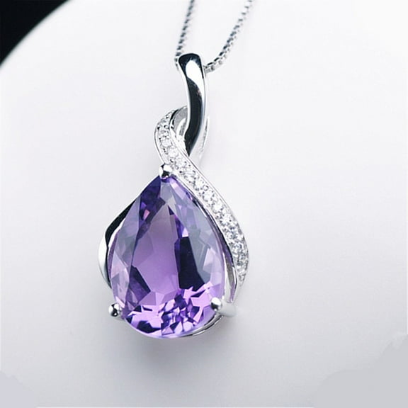 New 925 Sterling Silver Stone Pendant Chain Natural Amethyst & Aquamarine Necklace