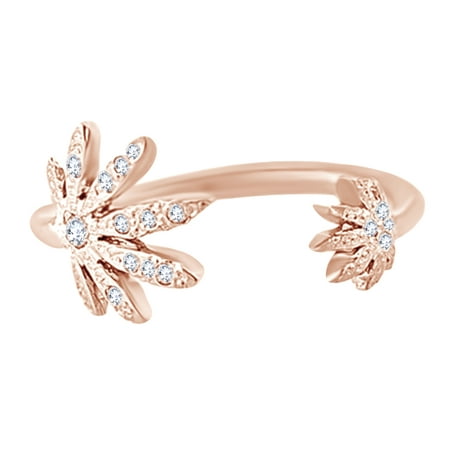 Gold Over Sterling Violet - Round Cut White Diamond Marijuana Leaf Adjustable Toe Ring In 14K Rose Gold Over Sterling Silver, Ring Size: 4