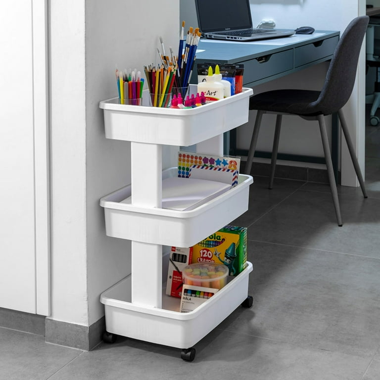 Mainstays 3-Tier Plastic Rolling Laundry Cart, Arctic White, 17.3W