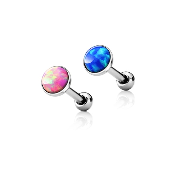 Straight Barbell Micro Surgical Steel Cartilage Tragus Opal Set Flat Top