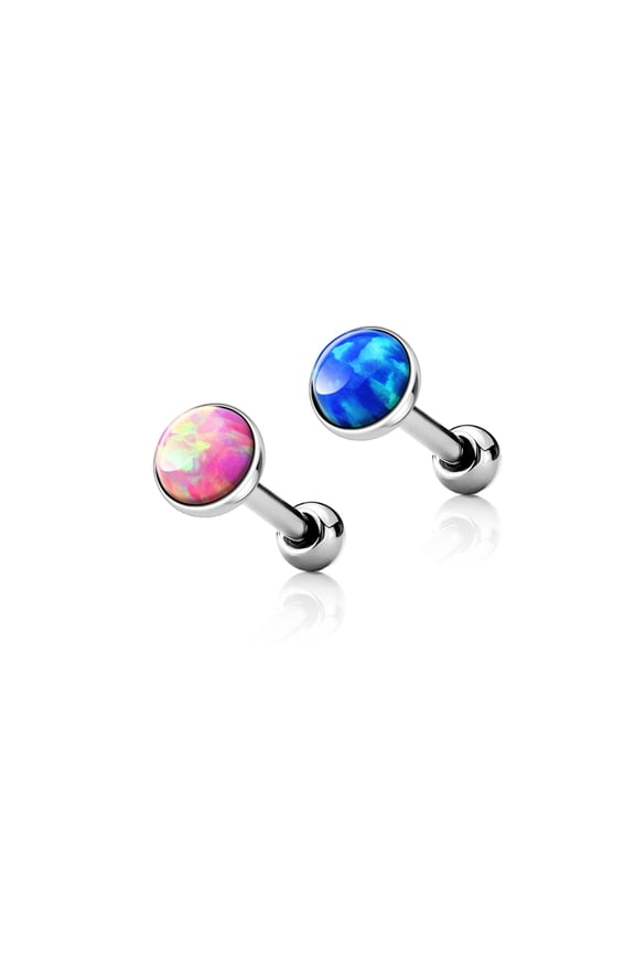 Straight Barbell Micro Surgical Steel Cartilage Tragus Opal Set Flat Top