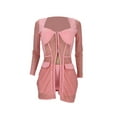 thumbnail image 3 of Qiylii Women's Fashionable 2Pcs Outfit Sets Long Sleeve Mesh See Through Zipper Tops + Solid Color Skinny Shorts, 3 of 8