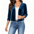 thumbnail image 4 of Vivianyo HD Women's Velvet Cropped Open Front Shrug Cardigan, Ruched Three Quarter Sleeve Cover Up for Women, Outer Layer for Dinner Events and Evening Plans, Size S-3XL, 4 of 6