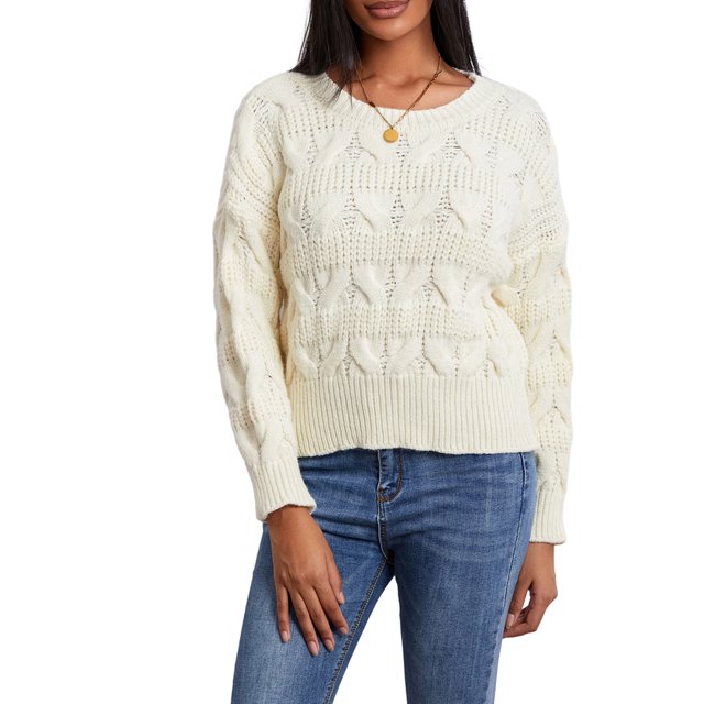 xiaxaixu Pull Rétro en Tricot Torsadé pour Femmes Couleur Unie Manches Longues Pulls Col Rond Automne Hiver Mode Urbaine