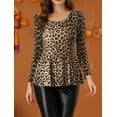 thumbnail image 2 of MODA NOVA Junior's Tops Long Sleeves Scoop Neck Casual Peplum Shirts L Brown, 2 of 6