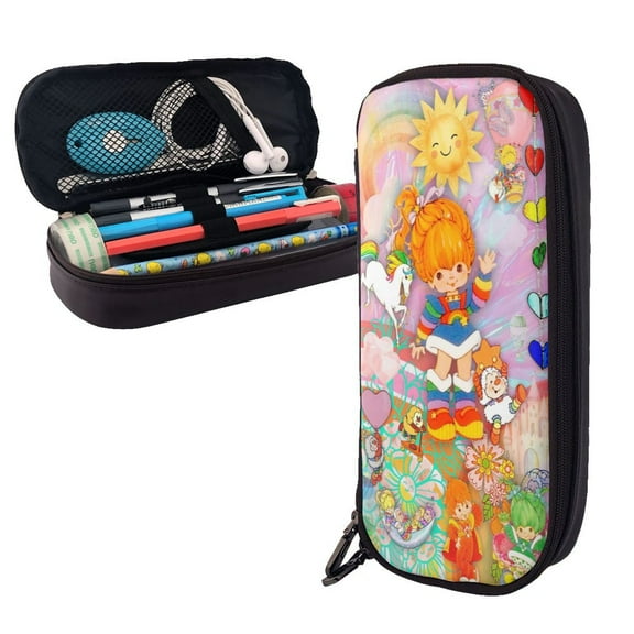 Rainbow Brite Large Capacity Pencil Case Leather Pencil Pouch Stationery Pen Bag Storage Holder Box Organizer Marker Pen Case For Women Men