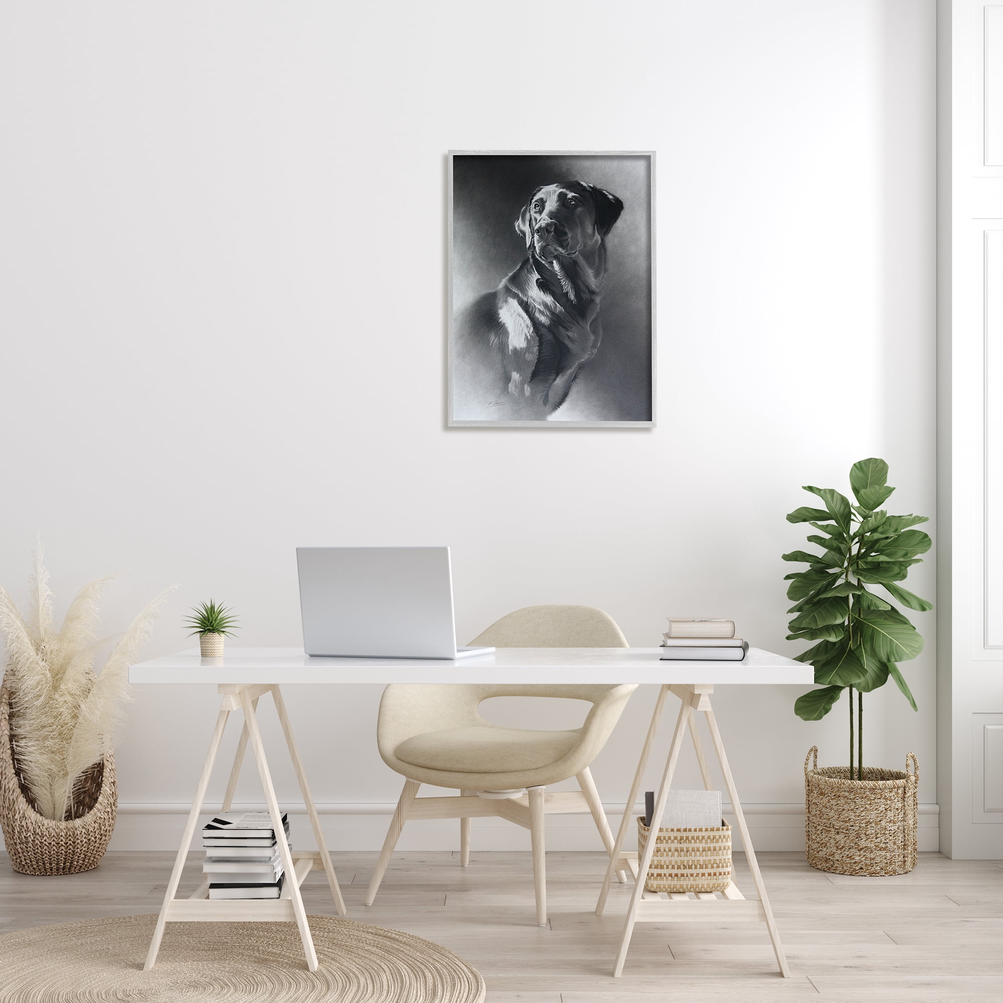 Stupell Industries Charcoal Pencil Labrador Dog Portrait Vintage Pet Traditional Drawing Gray Framed Art Print Wall Art, 24 x 30, Design by Cole Johnson