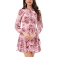 thumbnail image 1 of INSPIRAR CHIC Vestidos de Verano para Mujeres 2025 Floral con Cinta en V Semi Transparente de Manga Larga con Capas Vestido Corto de Gasa M Rosa Floral, 1 of 6