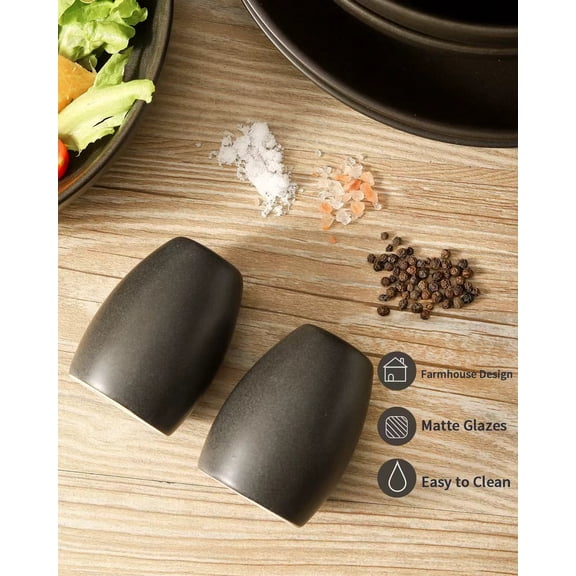 Tikooere Salt and Pepper Shakers,Set of 2 Ceramic Black Salt Shakers for BBQ,Pink Himalayan and Kosher,Cute Pepper Shakers For Farmhouse Kitchen Decor and Accessories