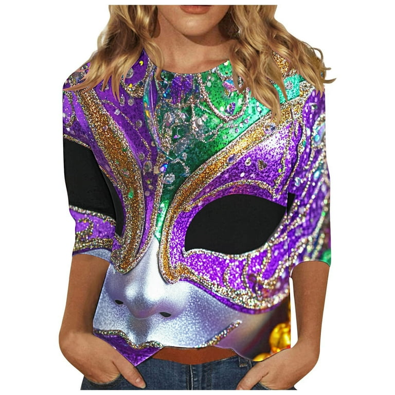Women's Mardi Gras Dress - Purple Gold Star Print Short Sleeve Skate Dress For Carnival