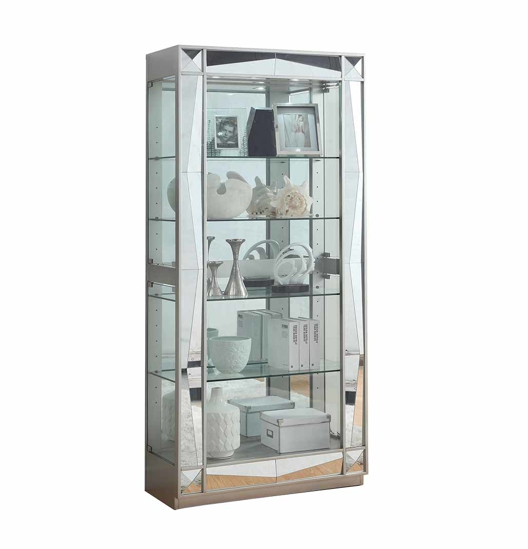 Wood and Glass Curio with 5 Shelves Space, Silver and Clear