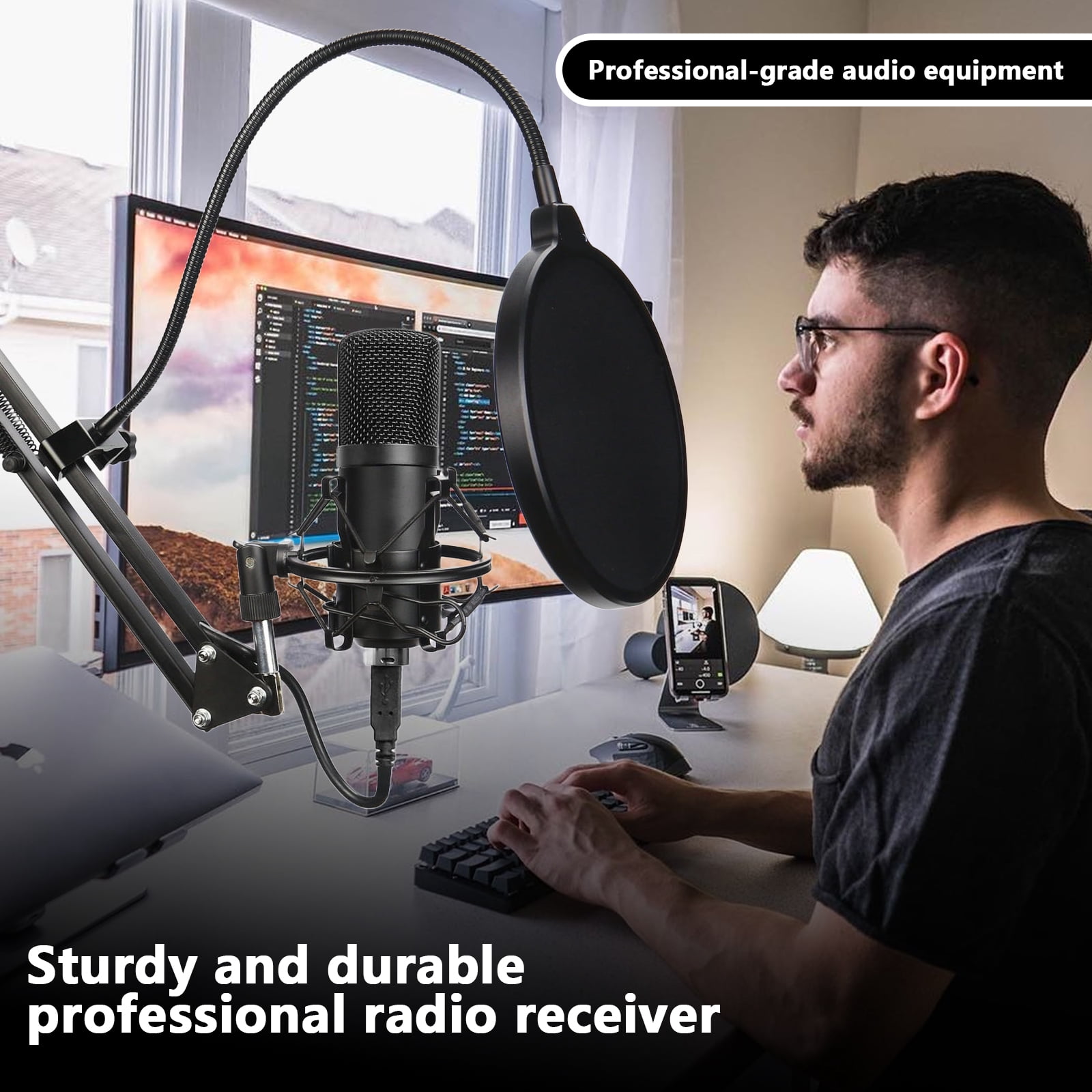 Arcticwind Professional Cardioid Condenser Microphone Kit for PC/Phone/Live Streaming/Karaoke Recording, Boom Arm Stand Included, Studio-Quality USB Mic for Podcasting, Singing, Gaming