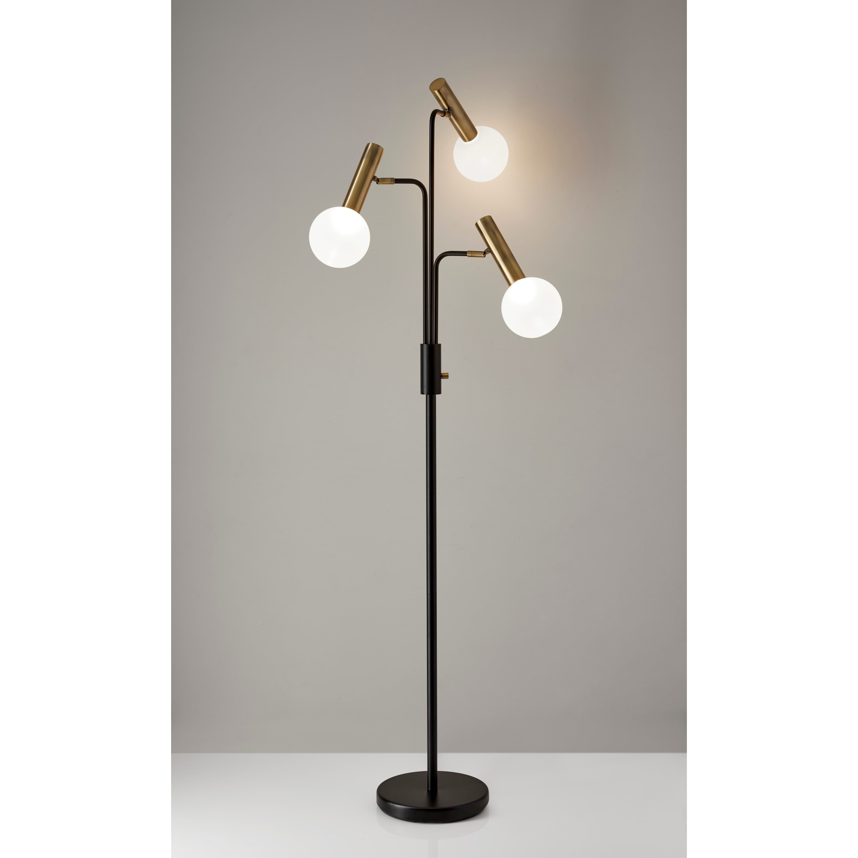 Adesso Sinclair Led 3-Arm Floor Lamp Black & Antique Brass Frosted Glass