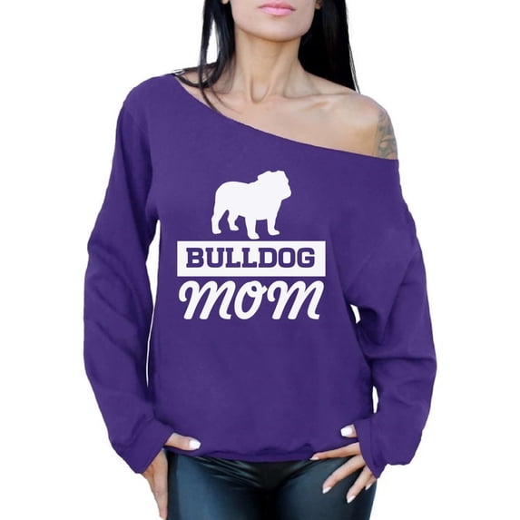 Awkward Styles Women's Bulldog Mom Graphic Off Shoulder Tops Oversized Sweatshirt Dog Lover Mom's Gift