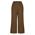 thumbnail image 4 of Summer Savings Clearance Pants ! Xihbxyly Women's Cotton and Linen Pants Drawstring Slim Elastic Waist Pants Casual Loose Fit Comfy Lounge Pants with Pockets Coffee XXL, 4 of 6