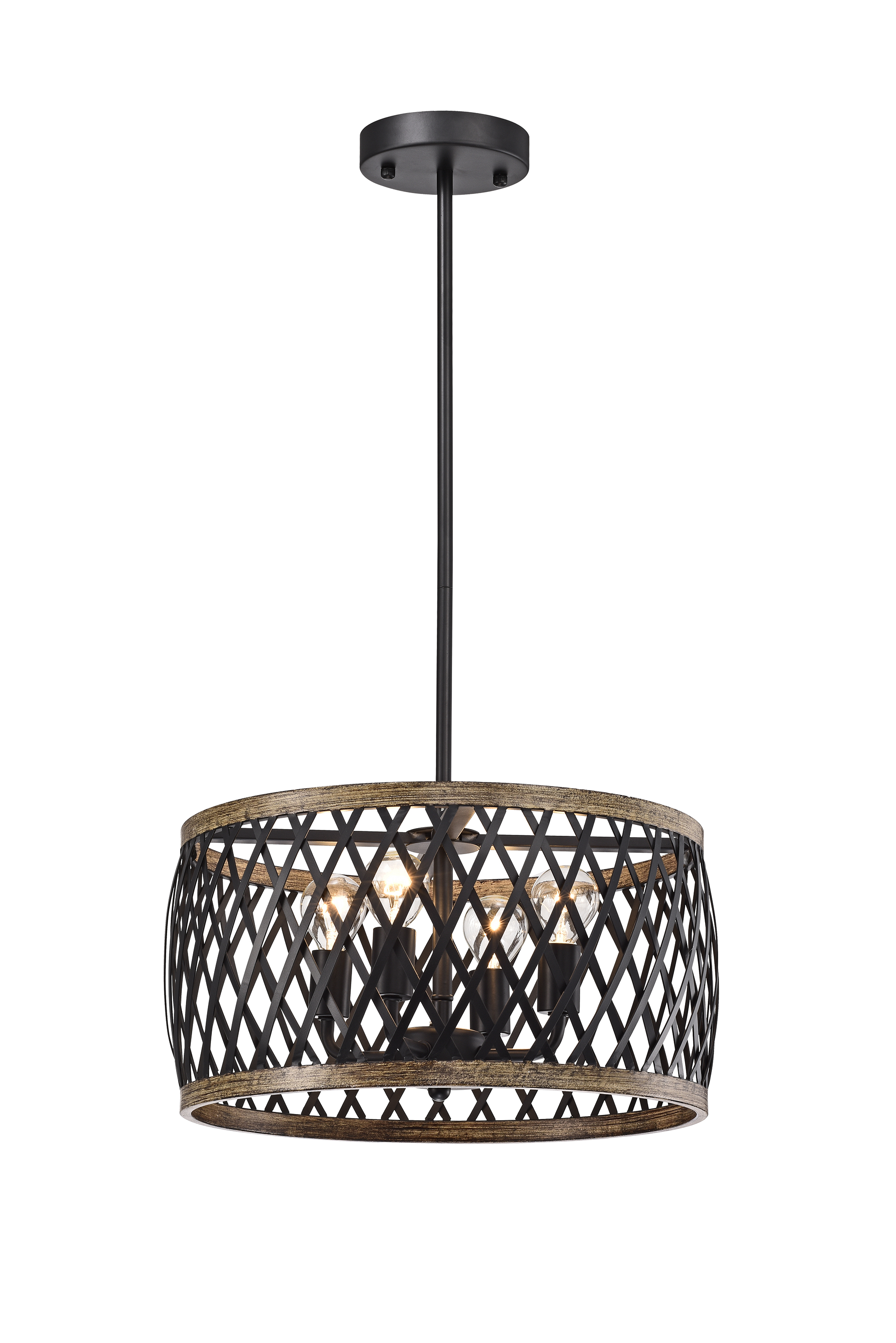 Warehouse of Tiffany Agustin Matte Black 4-Light Metal Geometric Drum Shade Chandelier