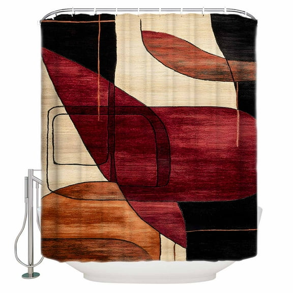 Red Burnt Orange Shower Curtains for Bathroom Waterproof Fabric Bath Curtains Decor Bath Tub Curtain Geometric Boho Modern Abstract Decorative Shower Curtain Sets with 12 Hooks, 72x72 Inch