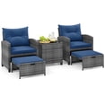 thumbnail image 2 of Costway 5 Piece Patio Rattan Furniture with 2 Ottomans & Tempered Glass Coffee Table Navy, 2 of 10