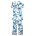 thumbnail image 4 of FAFWYP Women's 2 Piece Pajamas Sets Floral Printed Pj Sets Soft Sleepwear Short Sleeve Crewneck Tops & Capri Pants Lounge Sets Nightwear, S-3XL, 4 of 5