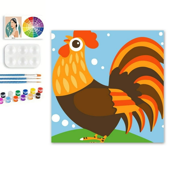 Paint by Numbers Set for Adult Beginners, 8x8 Inch DIY Oil Paint by Numbers for Kids with Frame for Home Decoration (Christmas Chicken)