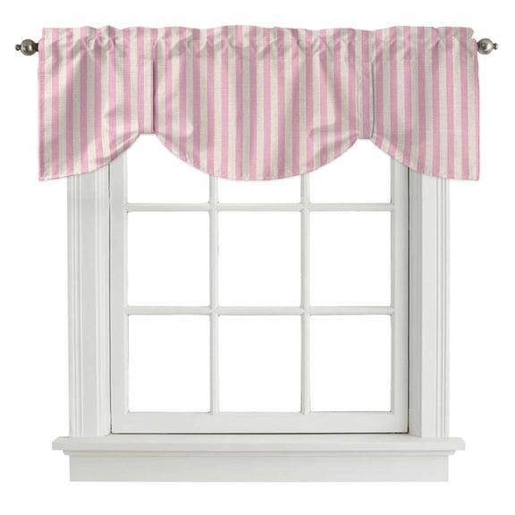 Pink Striped Tie Up Valance Curtains for Windows, Kitchen Curtains Window Treatments, Modern Simple Farmhouse Beige Vintage Short Window Shades Valances for Bedroom Bathroom Cafe 42"x18"