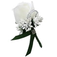 thumbnail image 3 of Broche de Flor de rosa artificial Sunnimix Ramillete de novia Blanco y verde oscuro Boutonniere Corsage Broche, 3 of 8