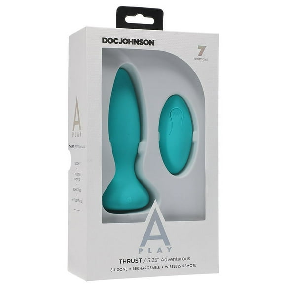 Doc Johnson A-Play Thrust Adventuren Bouchon Anal en Silicone Rechargeable, Turquoise