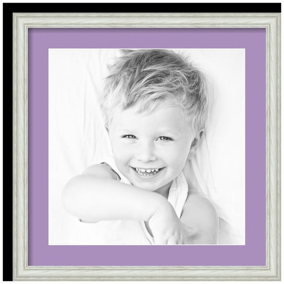 ArtToFrames 20x20" Matted Picture Frame with 16x16" Single Mat Photo Opening Framed in 1.25" Off White Wash on Ash and 2" Lavender Mist Mat (FWM-4098-20x20)
